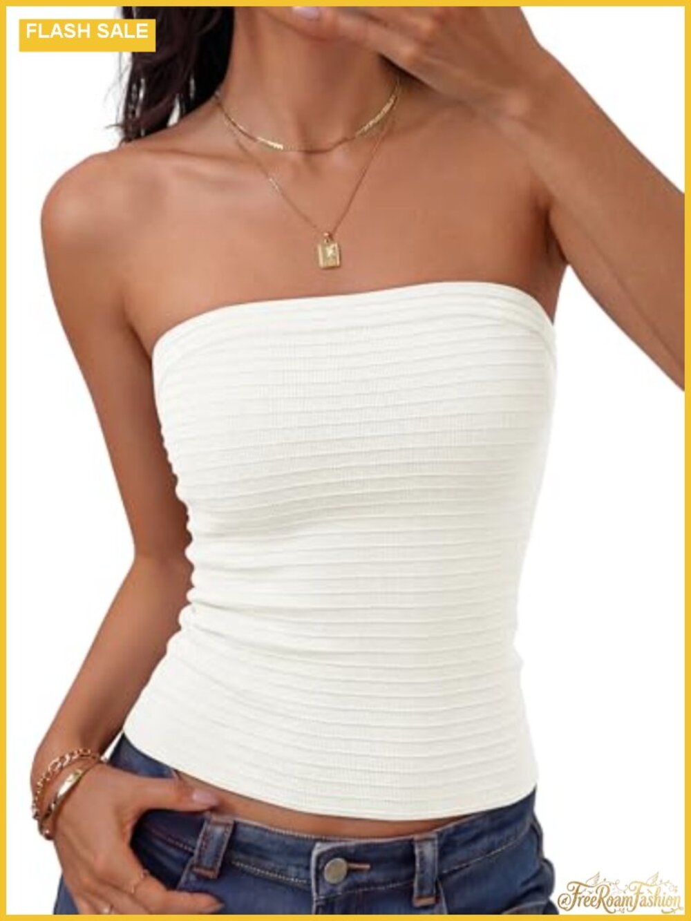 ZESICA Strapless Ribbed Knit Bandeau Crop Top Ruched Tube Top Summer